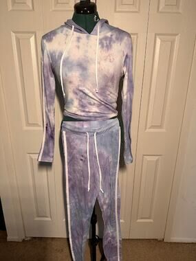 Women's Purple Tie Dye Two Piece Hooded Top Longue Set